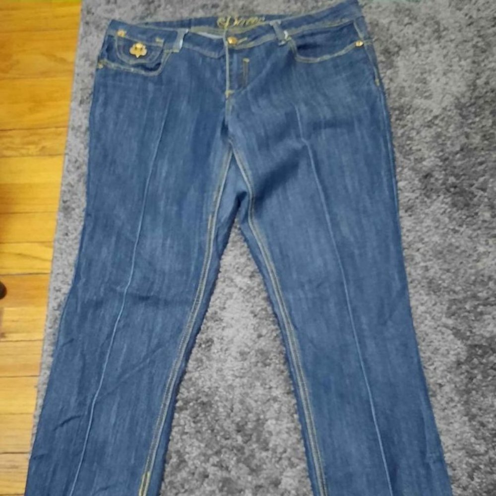 Beyoncé Dereon Designer Jeans (Size 13/14) Blue Jeans with Gold Embellishments
